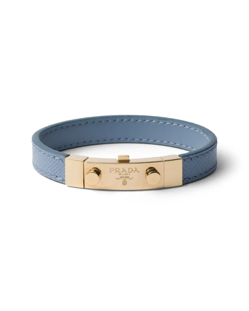 Prada Armband Aus Saffiano-leder, Damen, Astralblau, Größe Astralblau