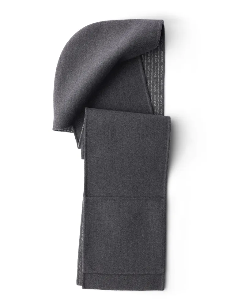 Prada Kapuzenschal Aus Doppelter Wolle, Damen, Grau/weiß Grau