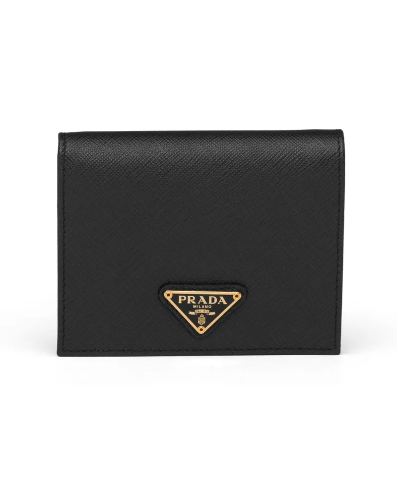 Prada Kleines Portemonnaie Aus Saffiano Leder, Damen, Schwarz Schwarz