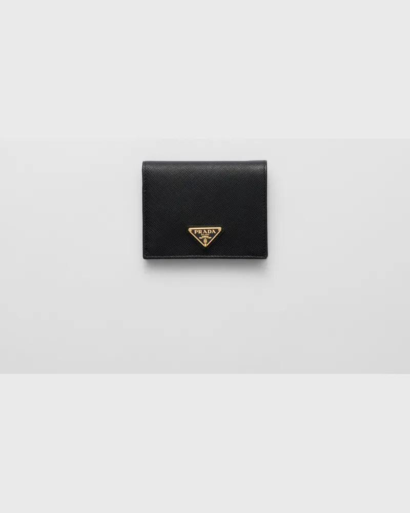 Prada Kleines Portemonnaie aus Saffiano Leder Schwarz