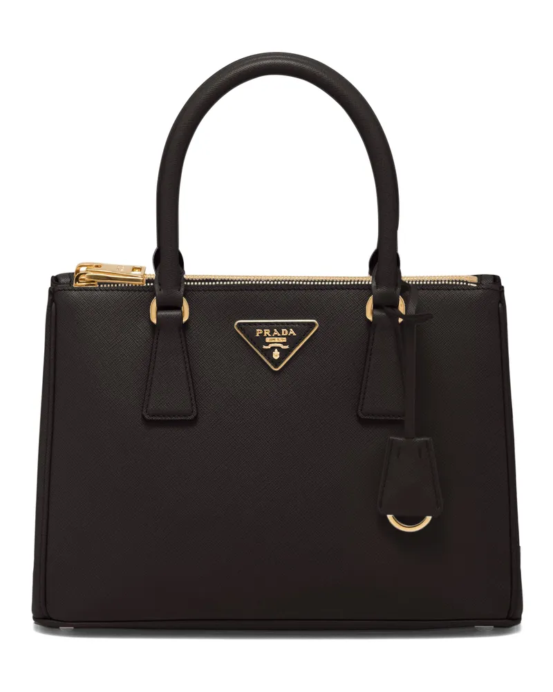 Prada Mittelgroße  Galleria Tasche Aus Saffiano-leder, Damen, Schwarz Schwarz