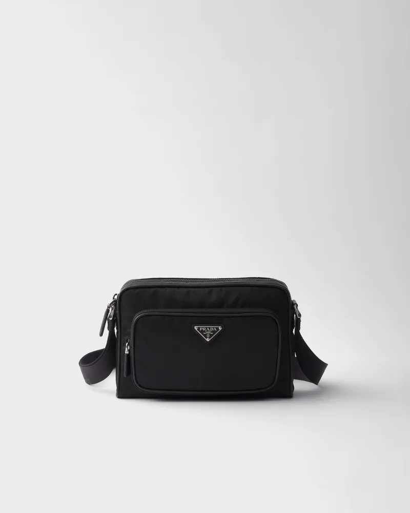Prada Kleine Schultertasche aus Re-Nylon und Saffiano-Leder Schwarz