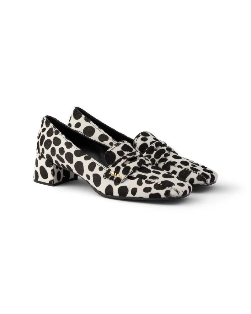 Prada Printed Calf Hair Leather Loafers, Damen, White/black, Größe White