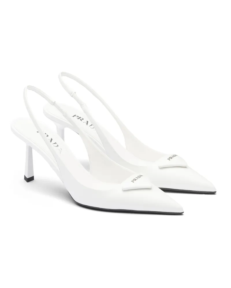 Prada Slingback-pumps Aus Gebürstetem Leder, Damen, Weiss, Größe Weiss