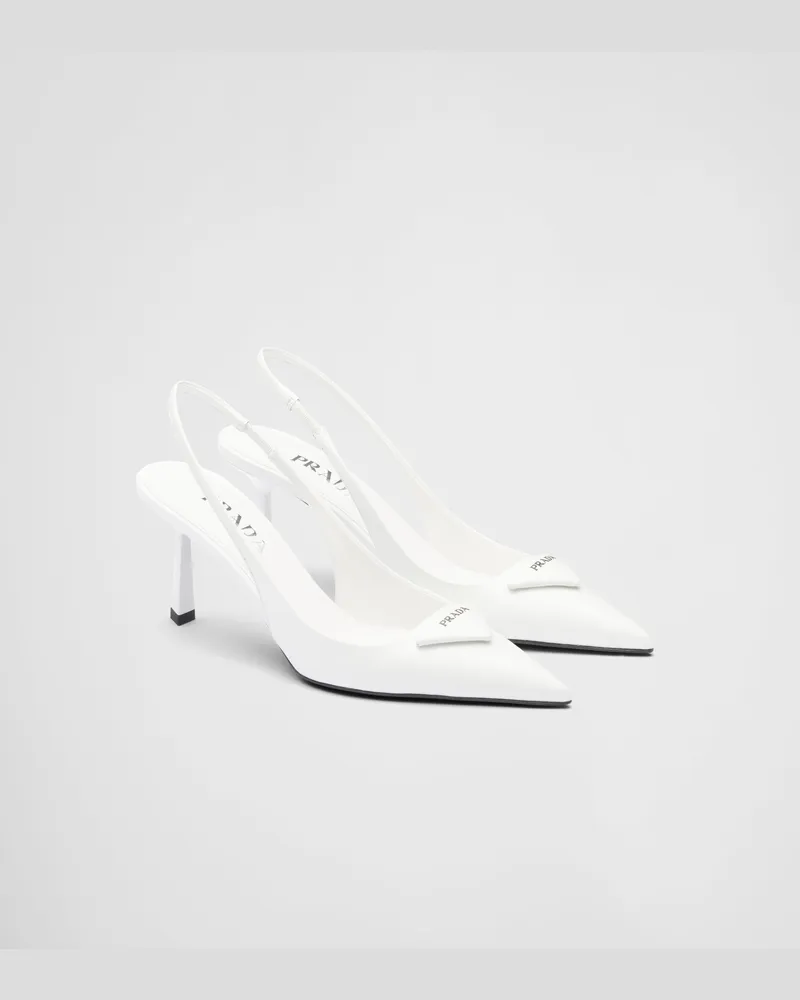 Prada Slingback-pumps Aus Gebürstetem Leder, Damen, Weiss, Größe Weiss