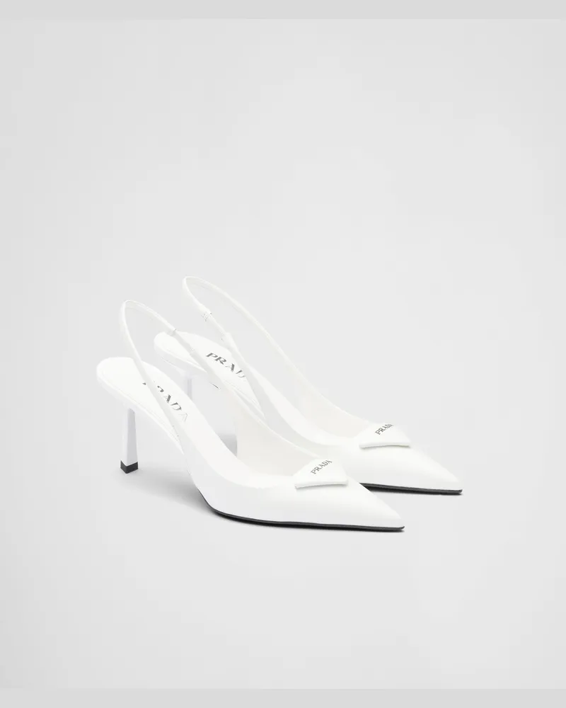 Prada Slingback-Pumps aus gebürstetem Leder Weiss