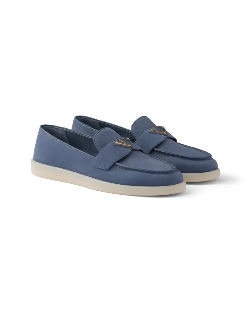 Prada Loafer Aus Nubukleder, Damen, Aviation/blau, Größe Aviation