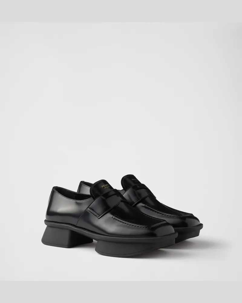 Prada Equal Loafer aus gebürstetem Leder Schwarz
