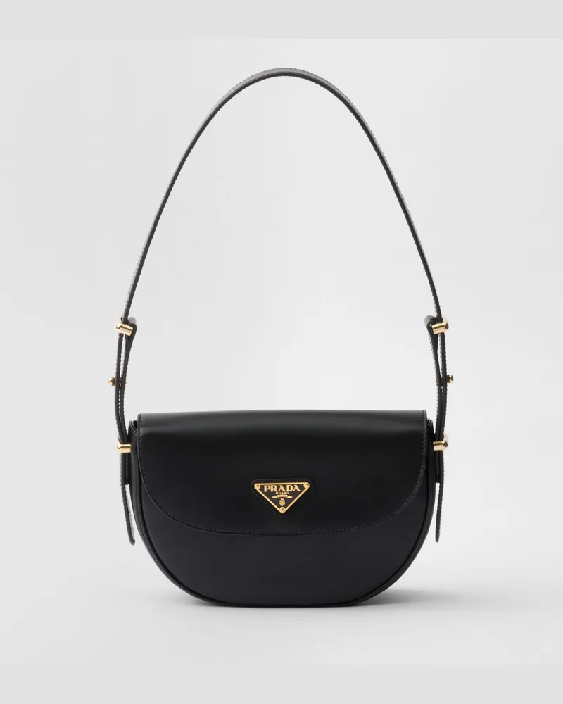Prada Arqué Schultertasche Aus Leder Mit Klappe, Damen, Schwarz Schwarz