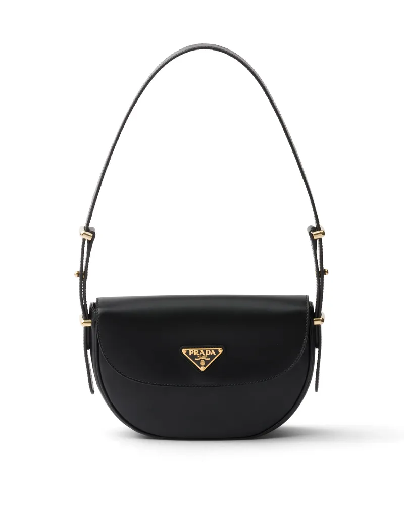 Prada Arqué Schultertasche Aus Leder Mit Klappe, Damen, Schwarz Schwarz