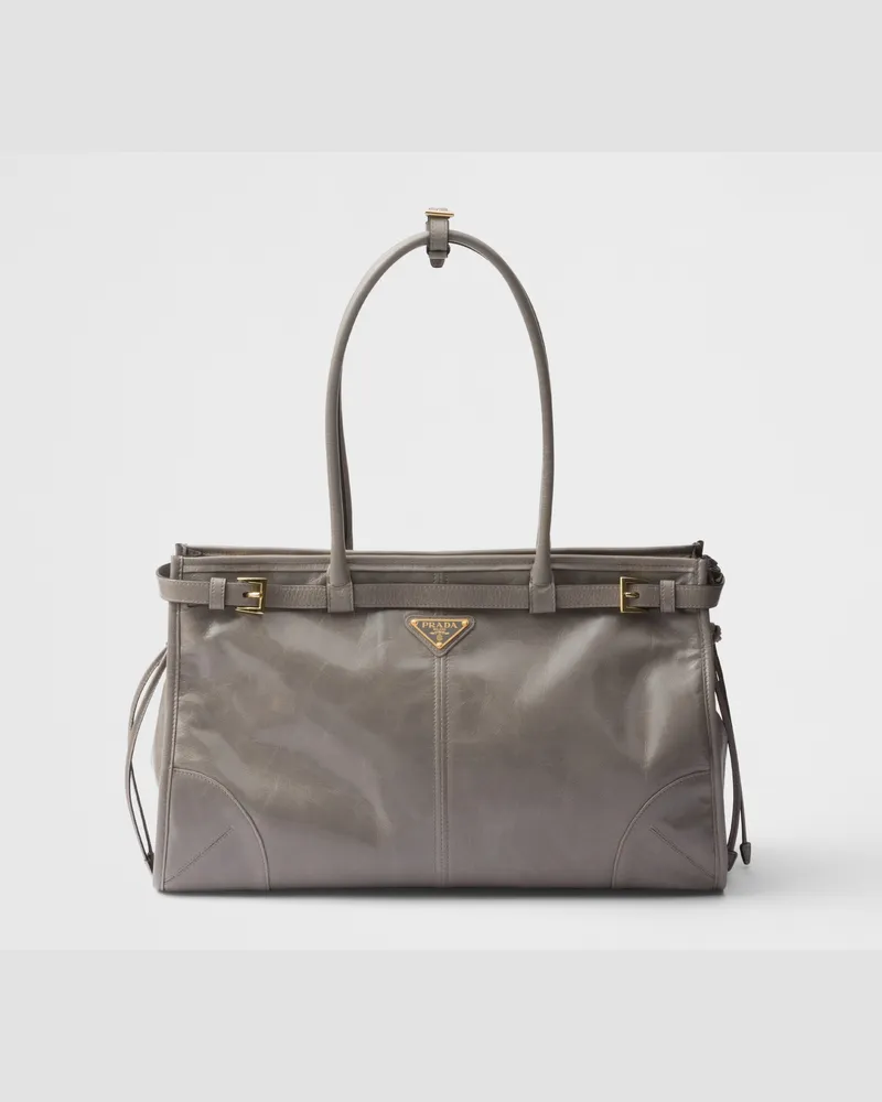 Prada Bonnie Große Handtasche aus Leder Zinngrau