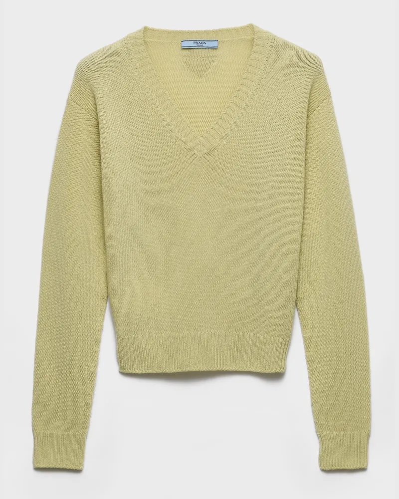 Prada Pullover mit V-Ausschnitt aus Wolle und Kaschmir Puderblau
