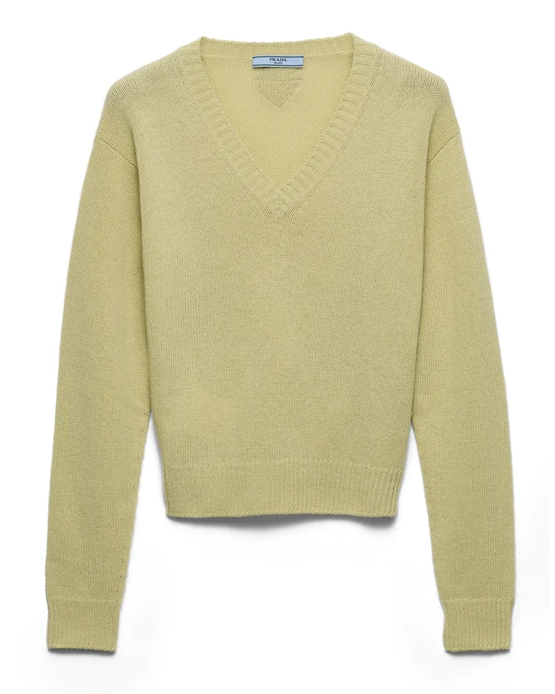 Prada Pullover Mit V-ausschnitt Aus Wolle Und Kaschmir, Damen, Puderblau, Größe Puderblau