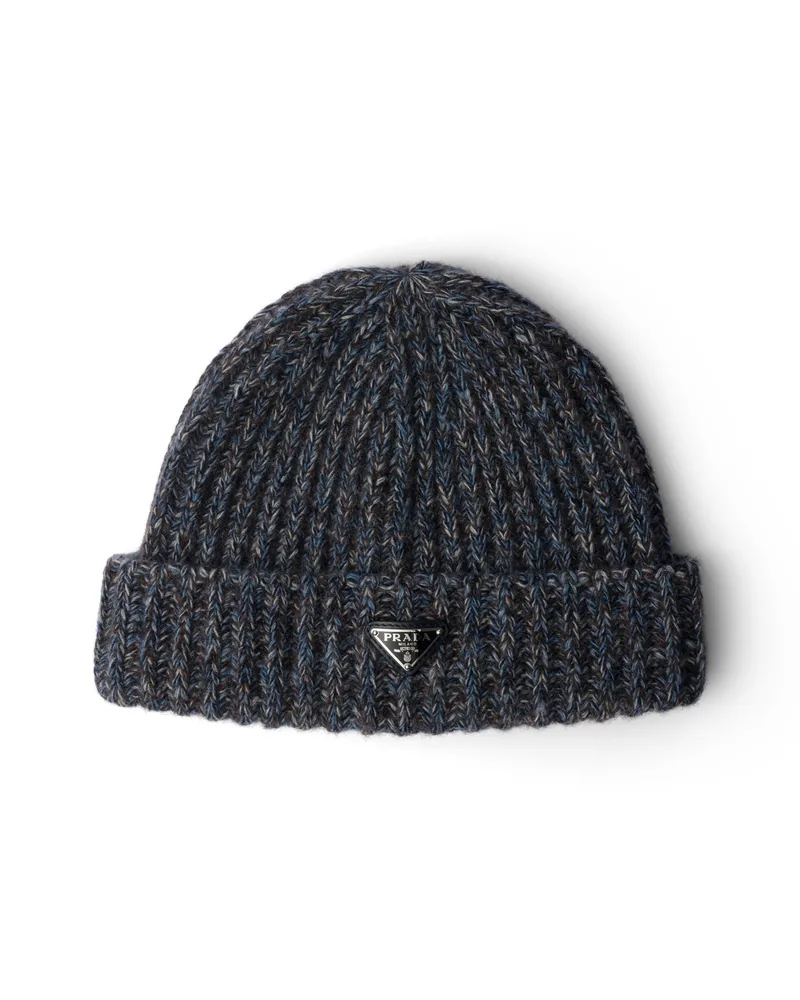 Prada Mütze Aus Mouliné-kaschmir Und Wolle, Herren, Aviation Blue/ebony, Größe Aviation