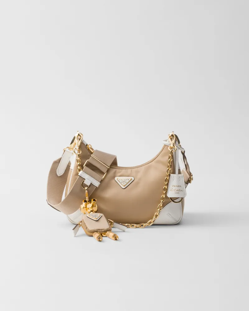 Prada Re-Edition 2005 Tasche aus Re-Nylon und Saffiano-Leder Kamel