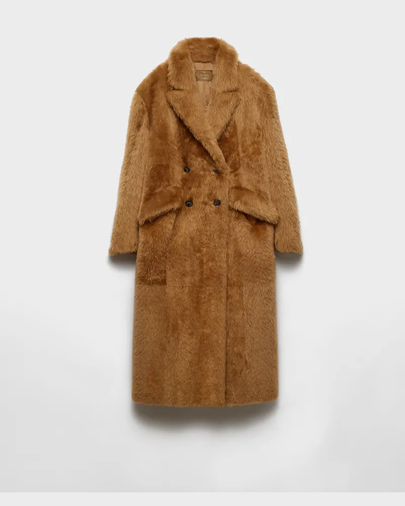 Prada Doppelreihiger Mantel aus Lammfell Tabak