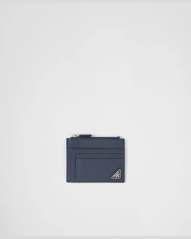 Prada Kartenetui aus Saffiano-Leder Ostseeblau