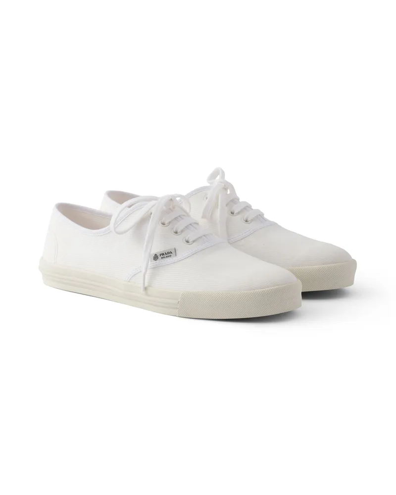 Prada Sneaker Aus Drillich Mit Schnürschuhen, Damen, Weiss, Größe Weiss
