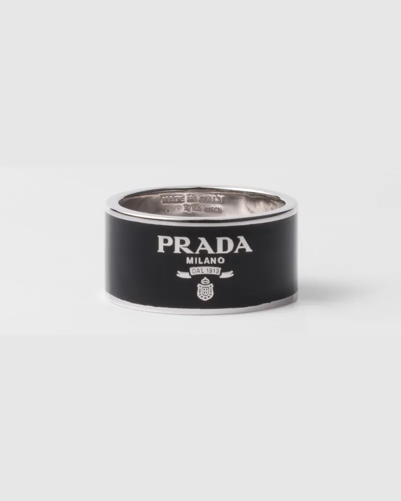 Prada Ring aus emailliertem Silber Schwarz