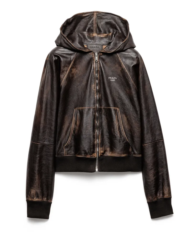 Prada Kapuzenjacke Aus Nappa-leder, Damen, Dunkelbraun, Größe Dunkelbraun