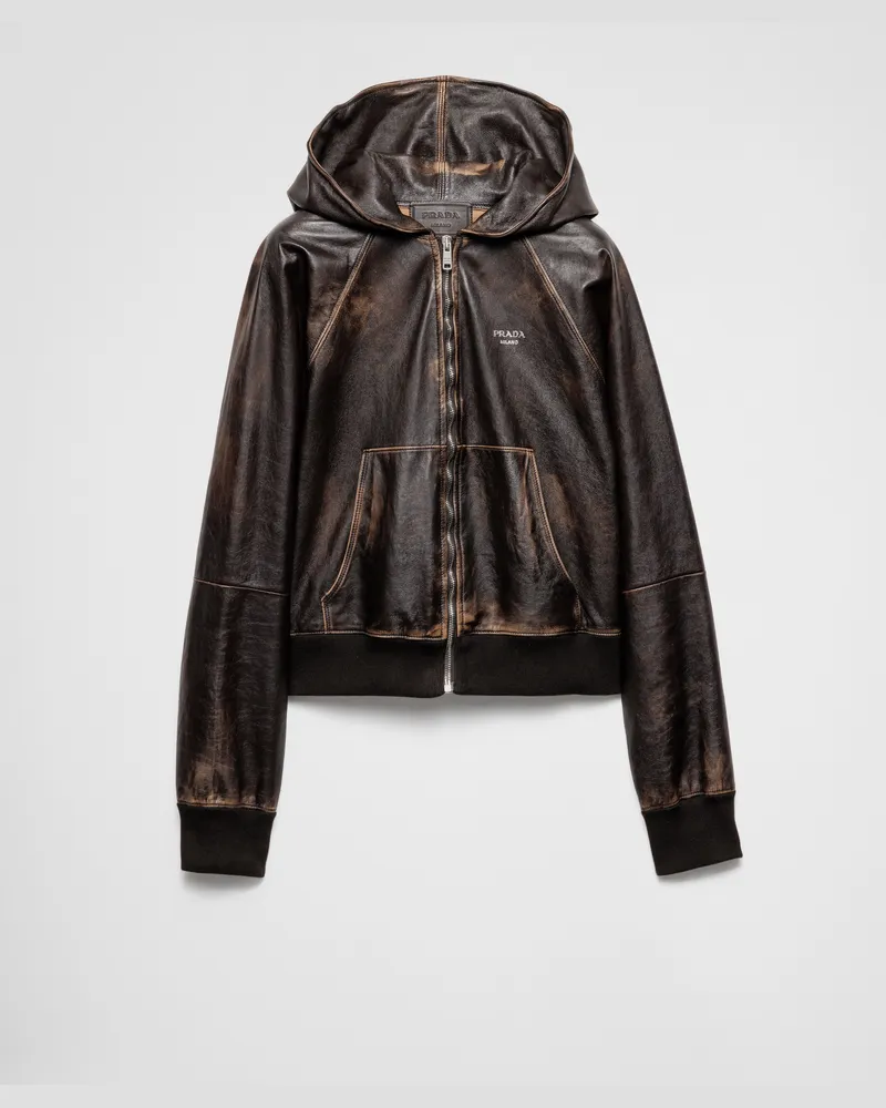 Prada Kapuzenjacke aus Nappa-Leder Dunkelbraun