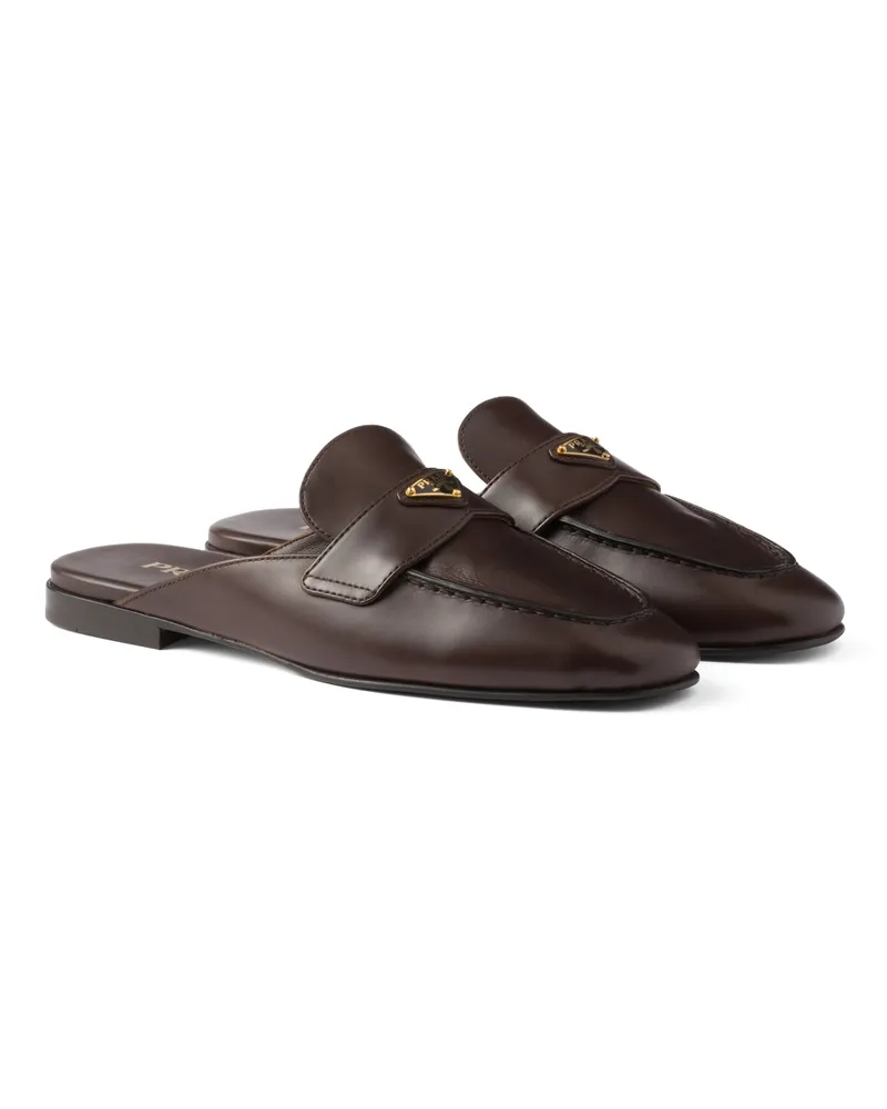 Prada Slipper Aus Leder, Damen, Dunkelbraun, Größe Dunkelbraun
