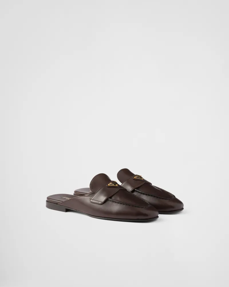Prada Slipper aus Leder Dunkelbraun