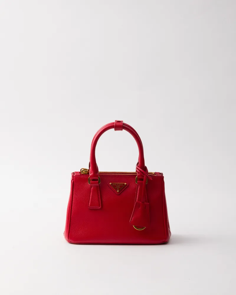 Prada Galleria Micro-tasche Aus Saffiano-leder, Damen, Rot Rot