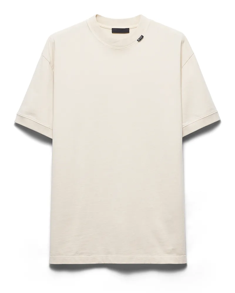 Prada Kurzärmliges T-shirt Aus Baumwolle, Herren, Kalkweiss, Größe Kalkweiss