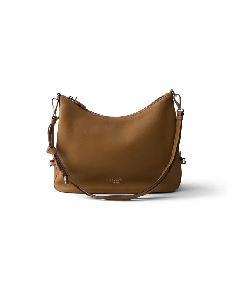 Prada Fold Große Schultertasche Aus Leder, Damen, Karamell Karamell