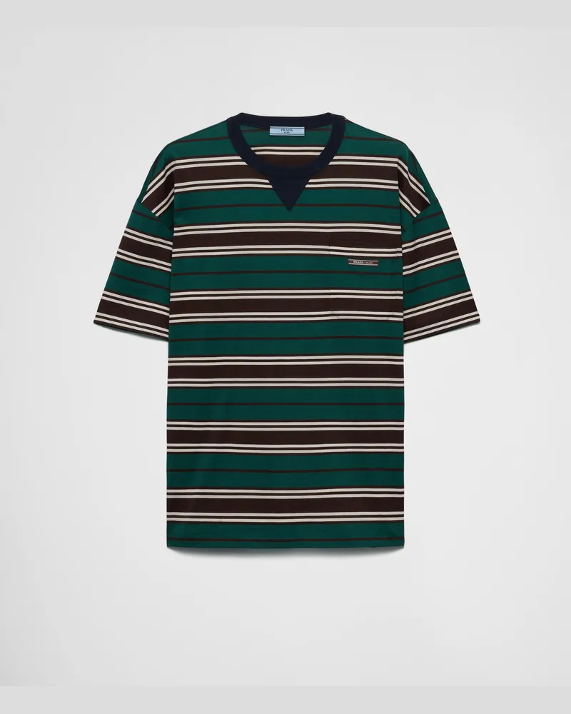 Prada Gestreiftes T-Shirt aus Lisle-Baumwolle Ebenholz