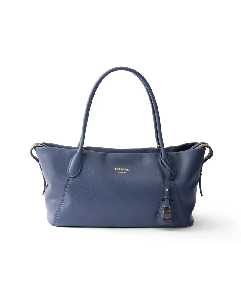 Prada Große Tote Bag Aus Leder, Damen, Aviation/blau Aviation