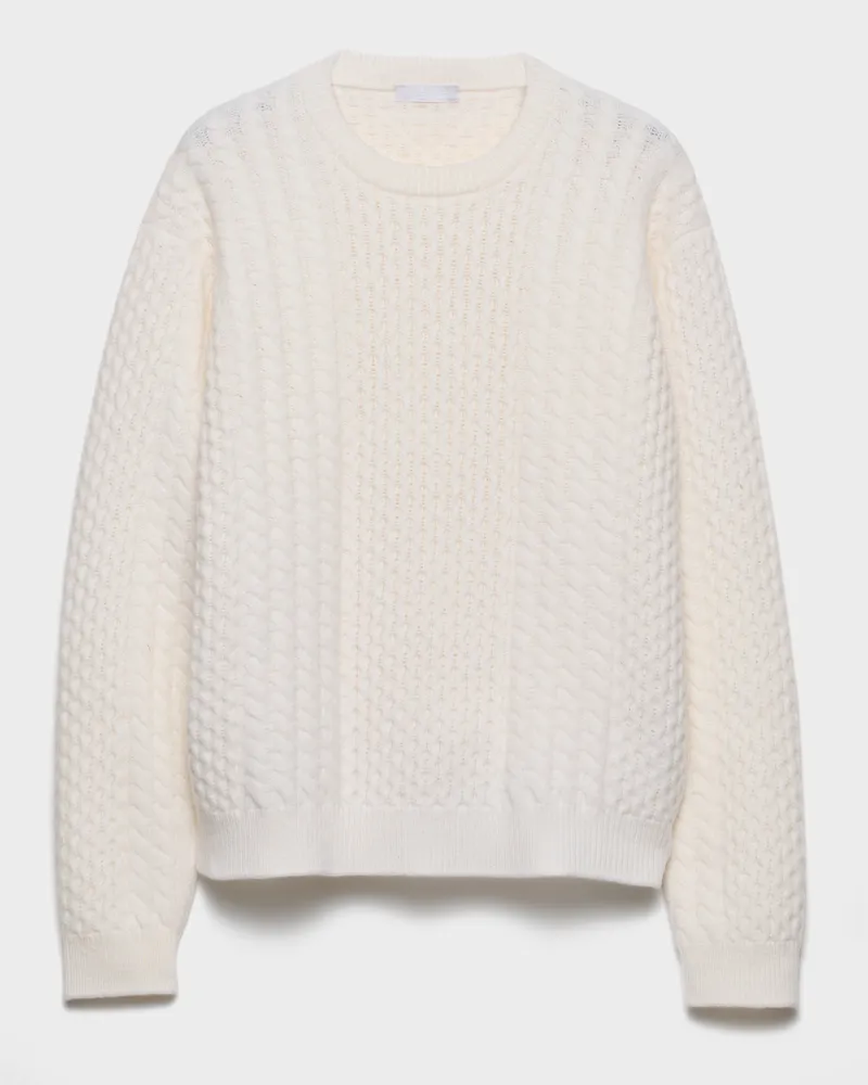 Prada Rundhalspullover aus Wolle Weiss