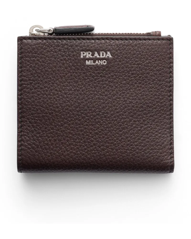 Prada Kleine Geldbörse Aus Leder, Herren, Brown Brown