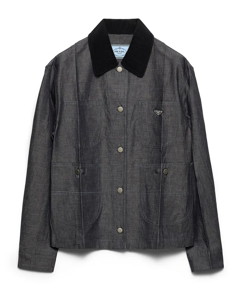 Prada Jacke Aus Chambray, Damen, Blau, Größe Blau