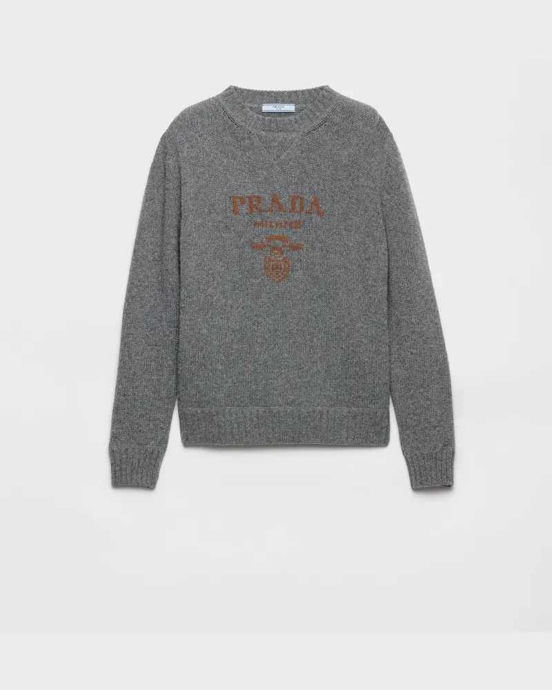 Prada Rundhalspullover aus Kaschmir und Wolle Schiefergrau