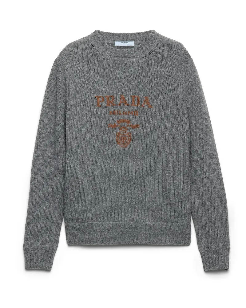 Prada Rundhalspullover Aus Kaschmir Und Wolle, Damen, Schiefergrau, Größe Schiefergrau