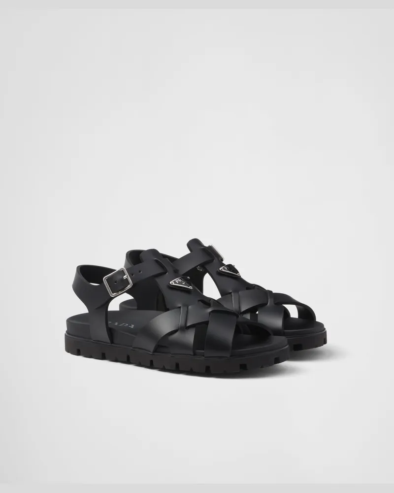 Prada Sandalen aus Gummi mit gekreuztem Band Schwarz