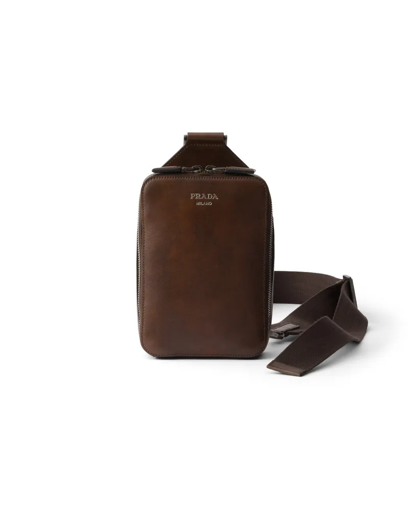 Prada Brique Tasche Aus Antikisiertem Leder, Herren, Kakaobraun Kakaobraun