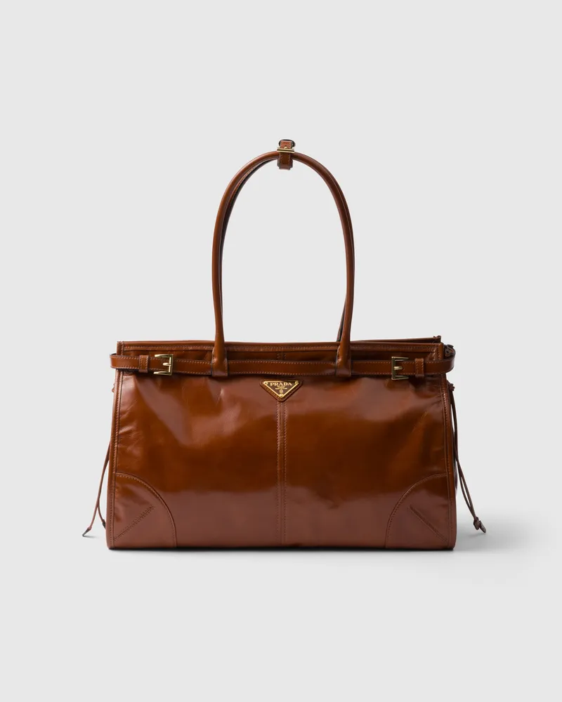 Prada Bonnie Große Handtasche aus Leder Palisander