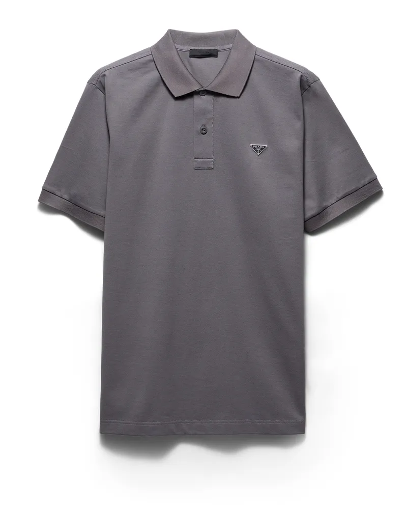Prada Poloshirt Aus Piqué, Herren, Stahlgrau, Größe Stahlgrau