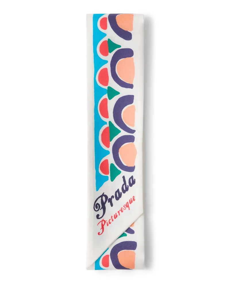 Prada Schmaler Schal Aus Bedrucktem Seidentwill, Damen, Meerblau Meerblau