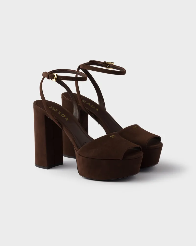 Prada Plateausandalen aus Wildleder Dunkelbraun