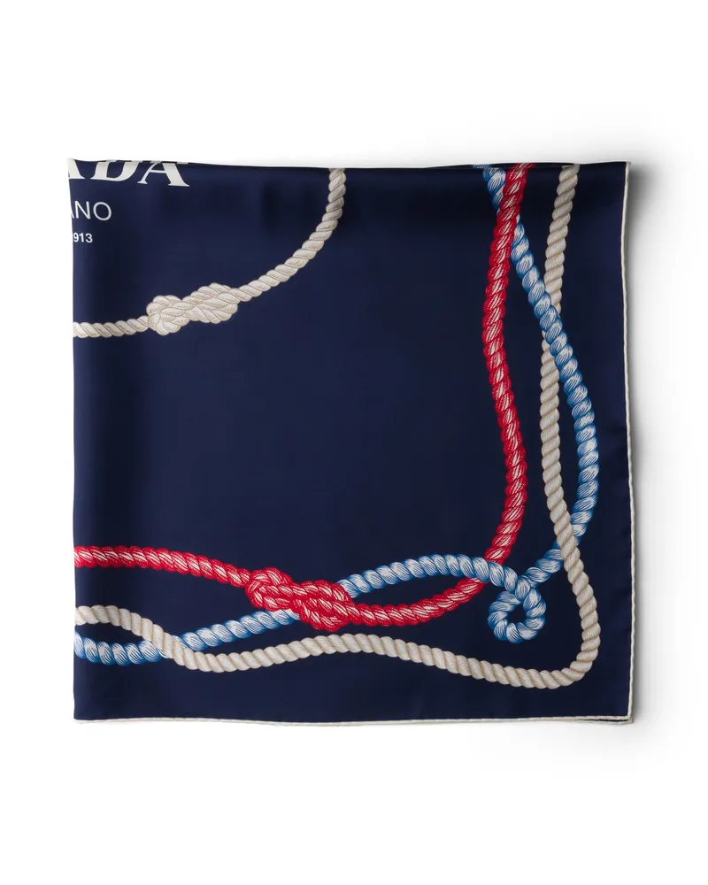Prada Schal Aus Seiden-twill Mit Print, 90x90 cm, Damen, Blau Blau