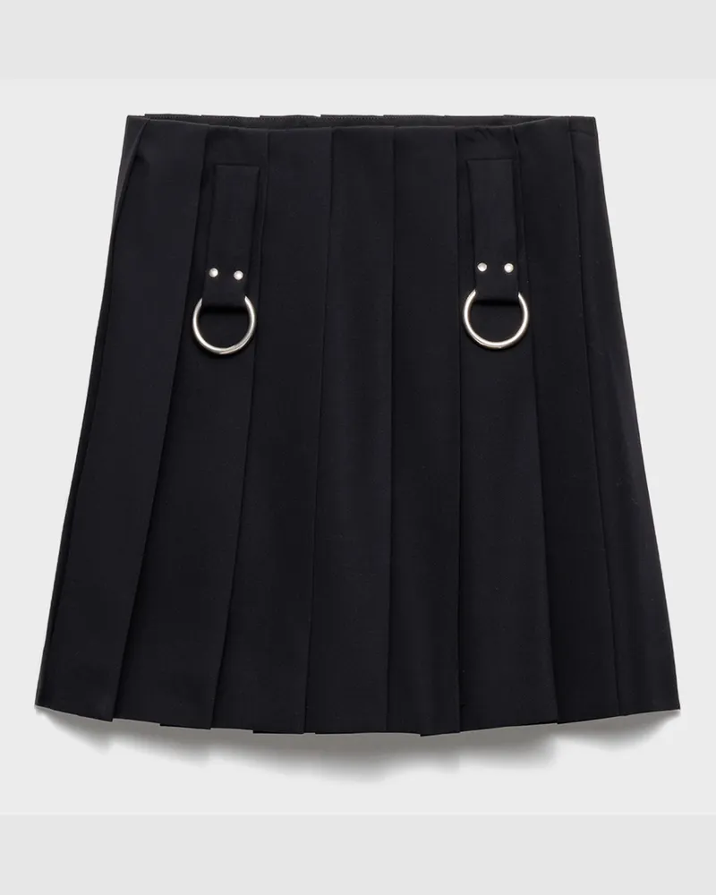 Prada Falten-Minirock aus Gabardine mit Ringen aus Metall Blau