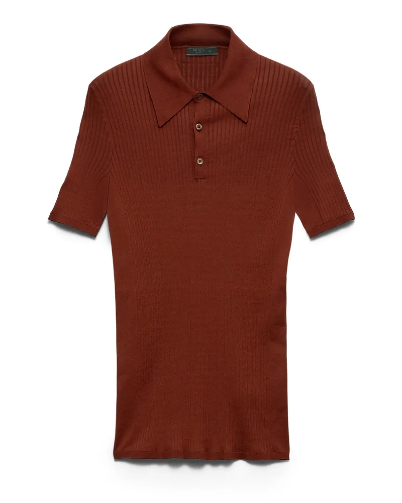 Prada Rippstrick-poloshirt Aus Baumwolle, Herren, Rost, Größe Rost