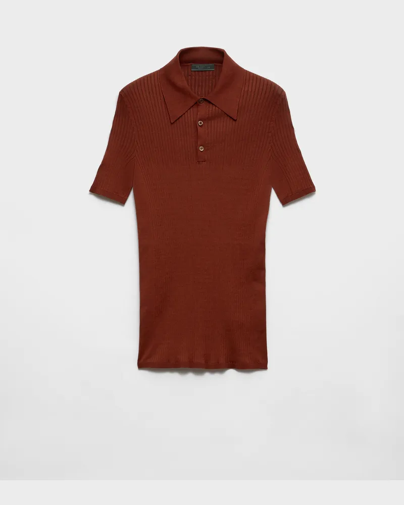 Prada Rippstrick-Poloshirt aus Baumwolle Rost