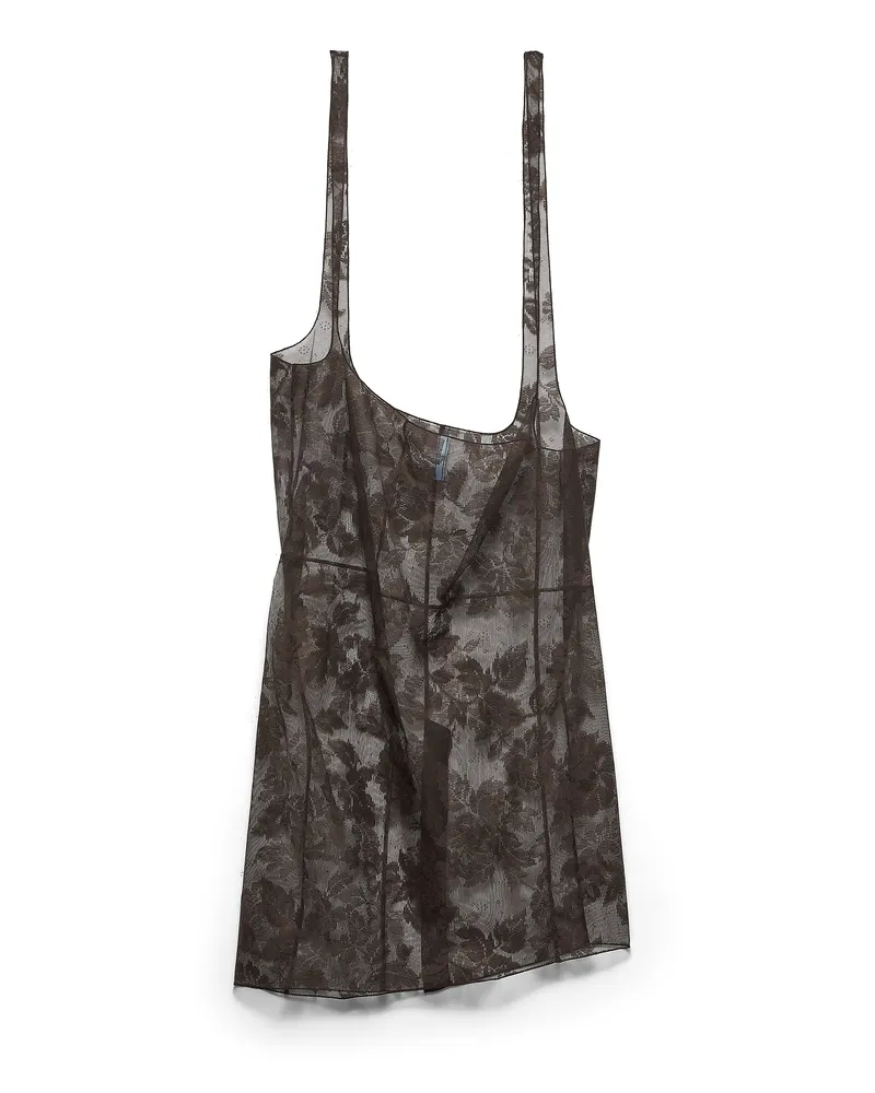 Prada Midirock Aus Chantilly-spitze Mit Hosenträgern, Damen, Ebenholz, Größe Ebenholz