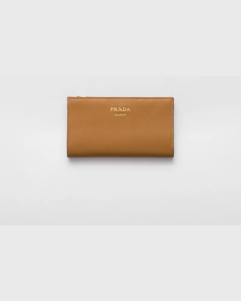 Prada Große Geldbörse aus Leder Karamell