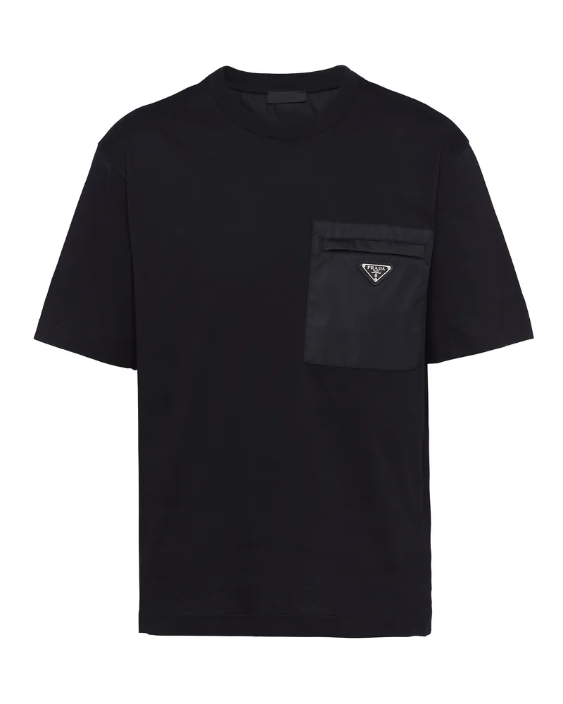 Prada T-shirt Aus Re-nylon Und Jersey, Herren, Schwarz, Größe Schwarz